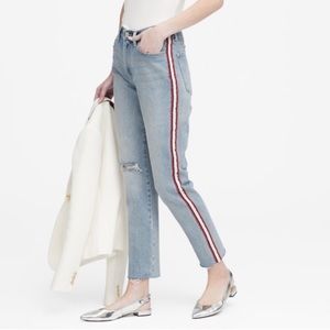 Stripped High Rise Straight Jeans